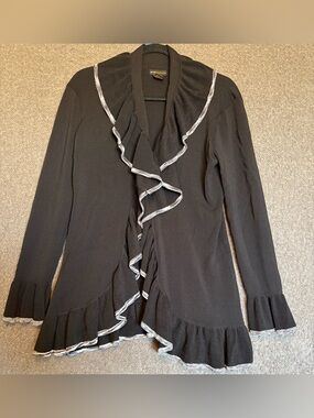 Grace Dane Lewis Black Ribbed Knit Cardigan